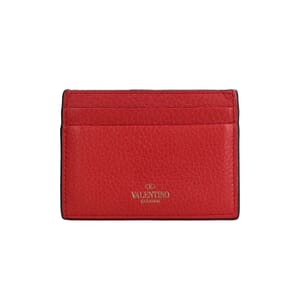 Leather Rockstud Card Holder Red, view 3