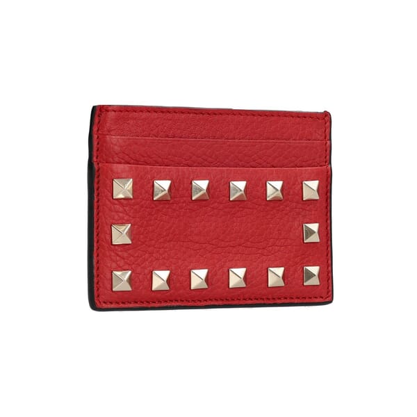 Leather Rockstud Card Holder Red