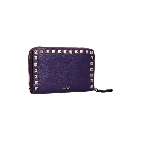 Leather Rockstud Zip Around Wallet Purple