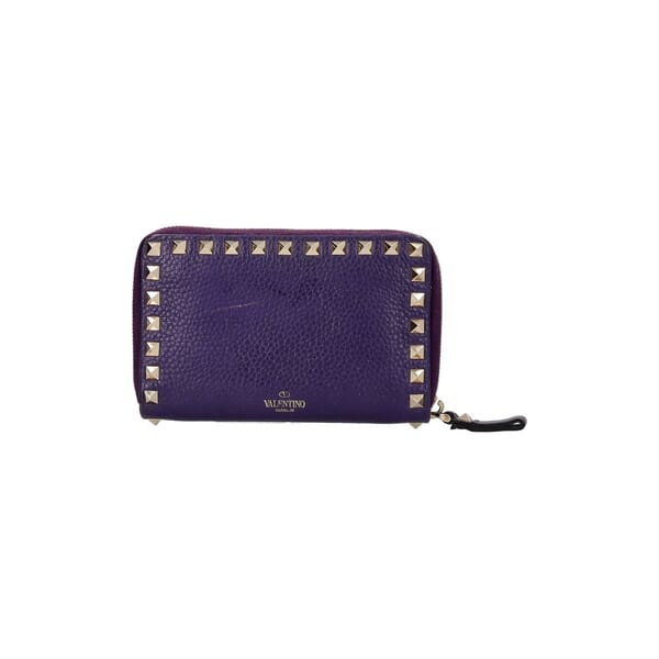 Leather Rockstud Zip Around Wallet Purple