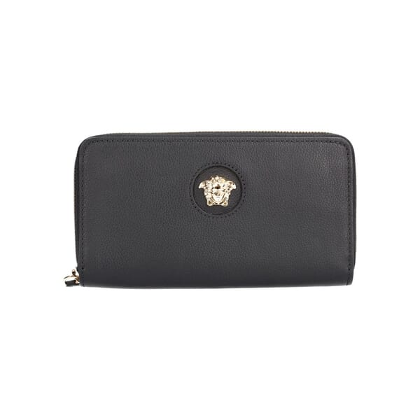 Leather Medusa Zip Around Wallet Black