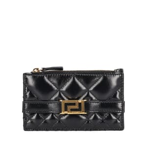Quilted Leather Greca Card Holder Black