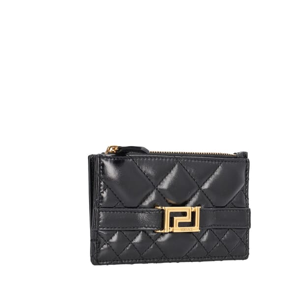 Quilted Leather Greca Card Holder Black