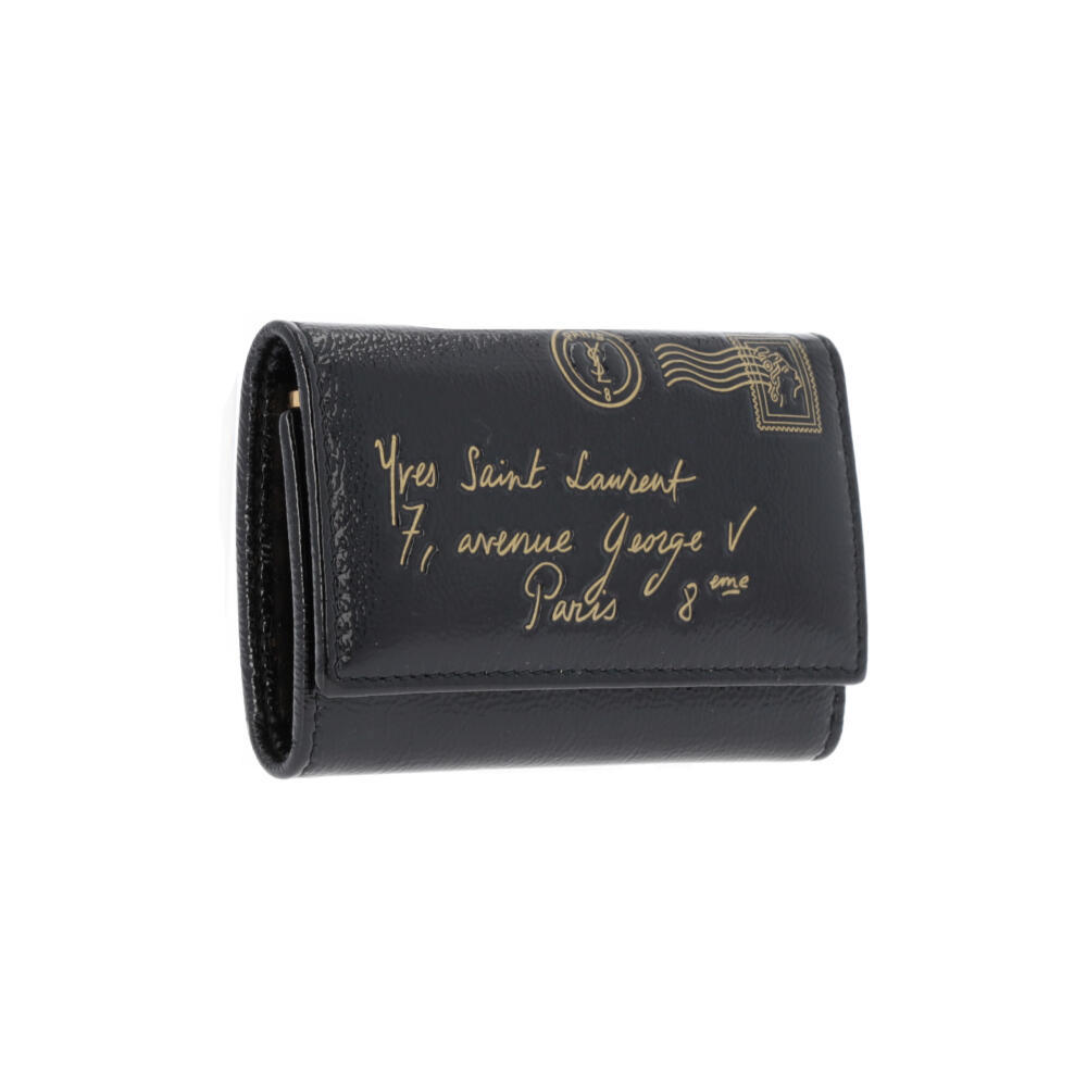 YVES SAINT LAURENT Patent Leather Y-Mail Key Case Black | Luxity
