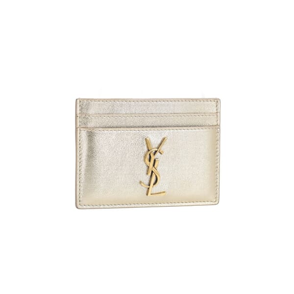 Metallic Leather Monogram Card Case Gold