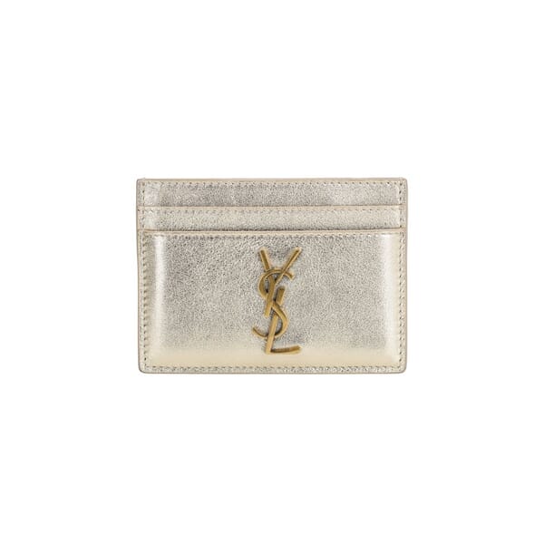 Metallic Leather Monogram Card Case Gold