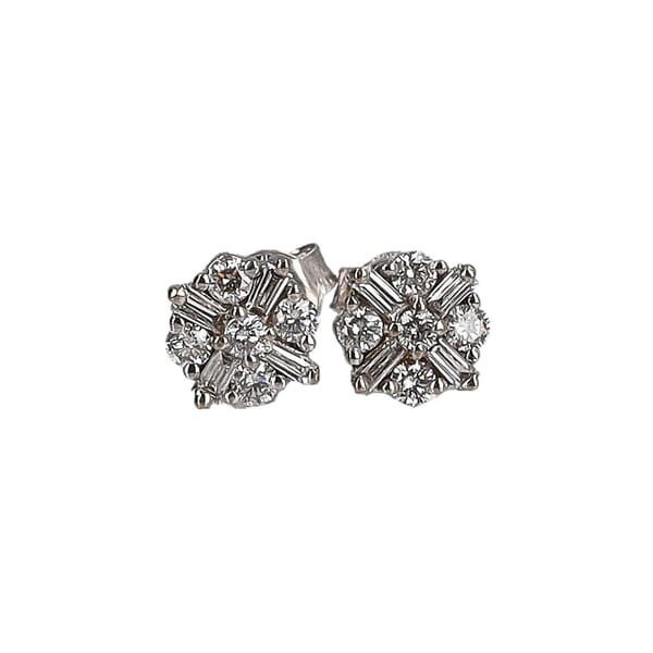 White Gold Flower Baguette Earrings