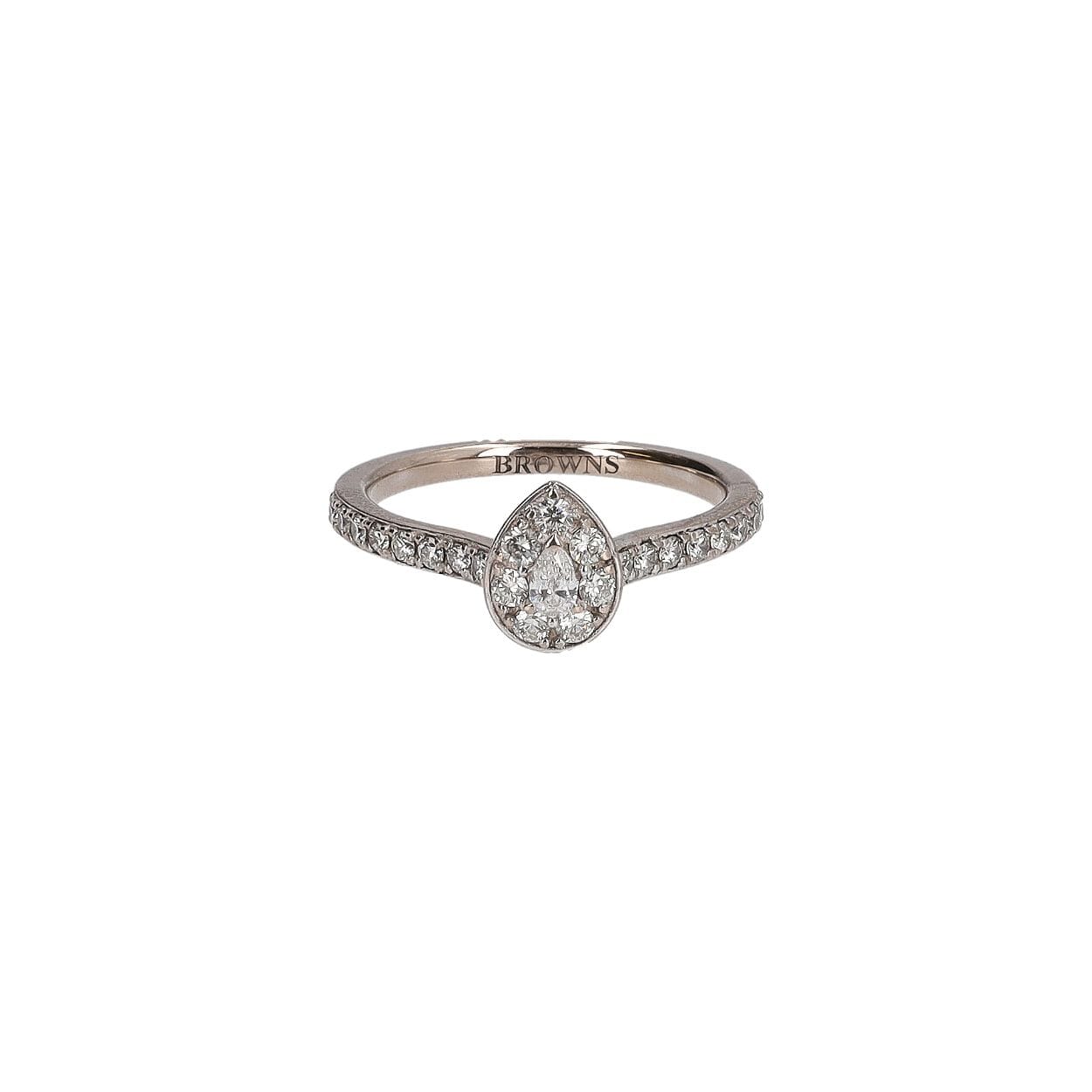 BROWNS White Gold Pear Diamond Angel Halo Engagement Ring | Luxity