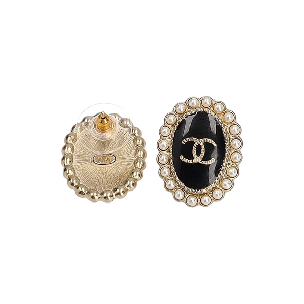 Enamel Faux Pearl Earrings Black