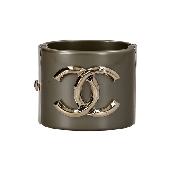 Resin CC Hinged Cuff Bangle Sage/Gold Tone