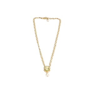 Gold Tone Metal Cameo Pearl Pendant Green, view 2