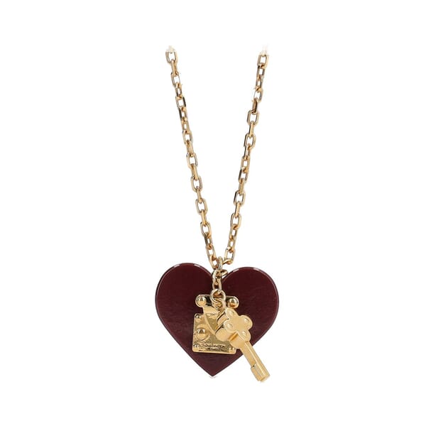 Gold Tone Metal & Enamel Lock Me Necklace Burgundy