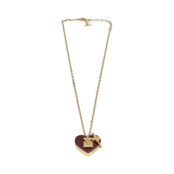 Gold Tone Metal & Enamel Lock Me Necklace Burgundy