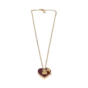 Gold Tone Metal & Enamel Lock Me Necklace Burgundy, view 2
