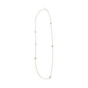 Metal Long Flower Full Station Necklace Gold Tone
