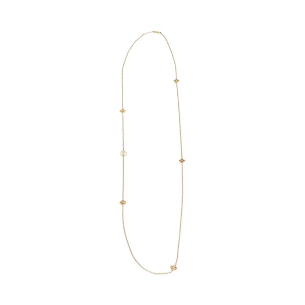 Metal Long Flower Full Station Necklace Gold Tone