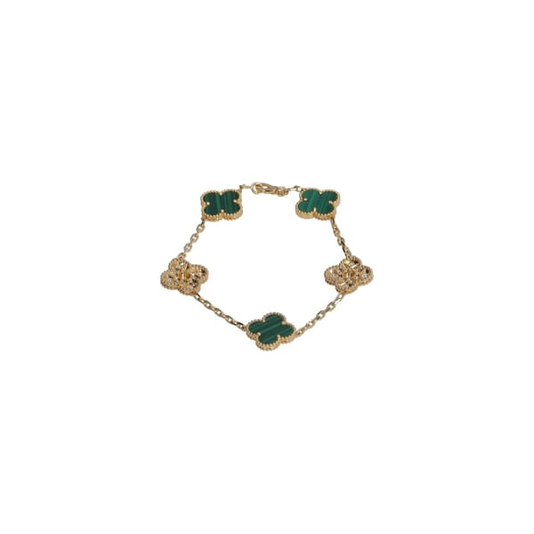 Diamond/Malachite Vintage Alhambra 5 Motifs Bracelet