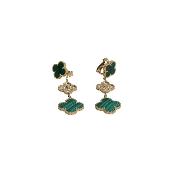 Diamond/Malachite Vintage Alhambra 3 Motifs Earrings