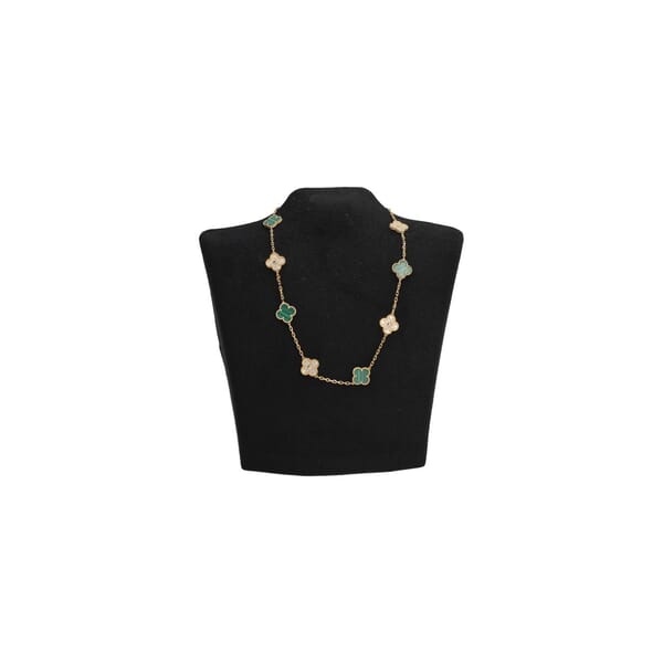Diamond/Malachite Vintage Alhambra 10 Motifs Necklace