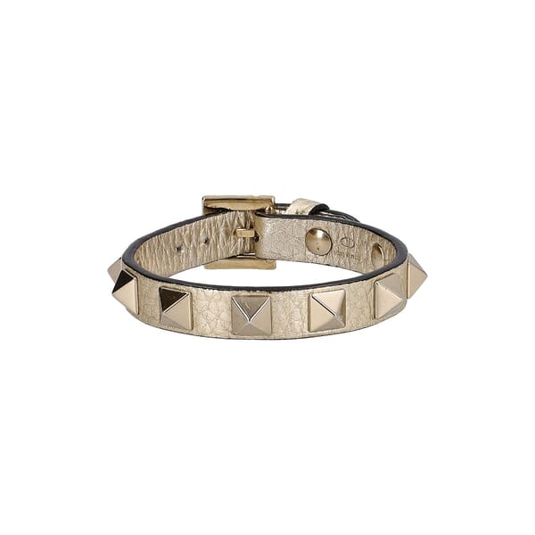 Metallic Leather Rockstud Bracelet Champagne