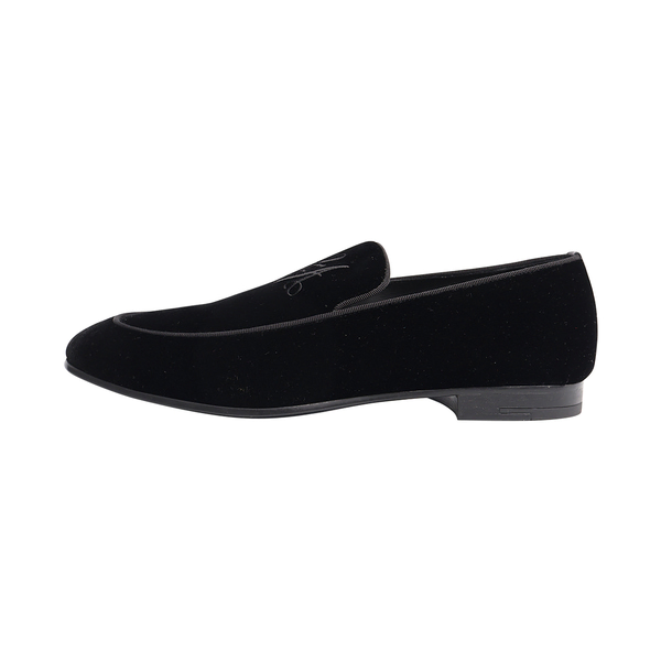 Velvet Logo Embroidered Loafers Black