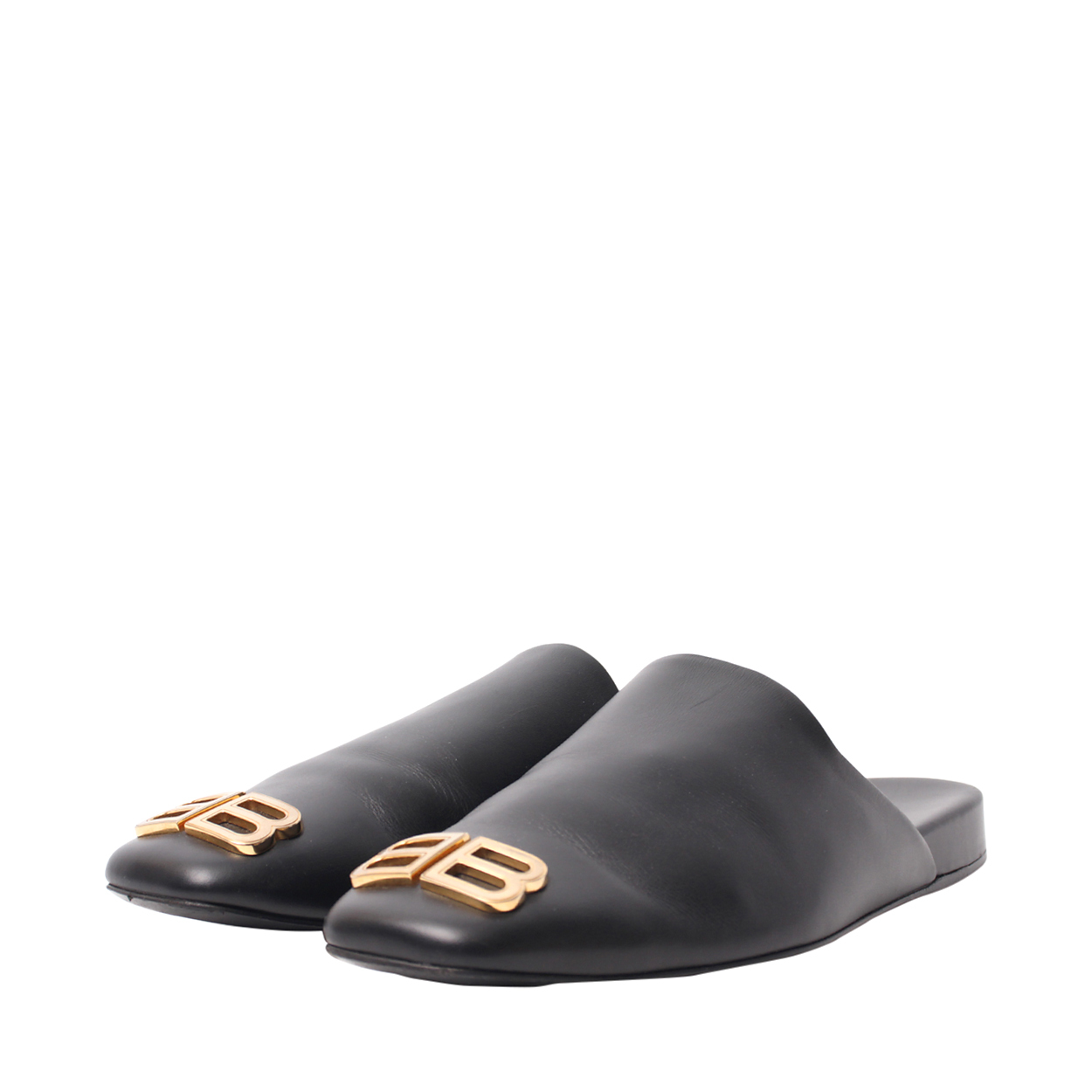 BALENCIAGA Leather Cosy BB Mules Black | Luxity