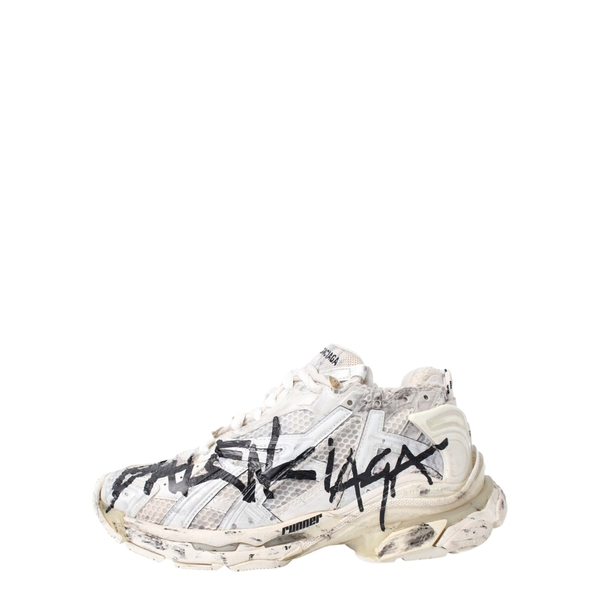Mixed Material Distressed Graffiti Runner Sneaker