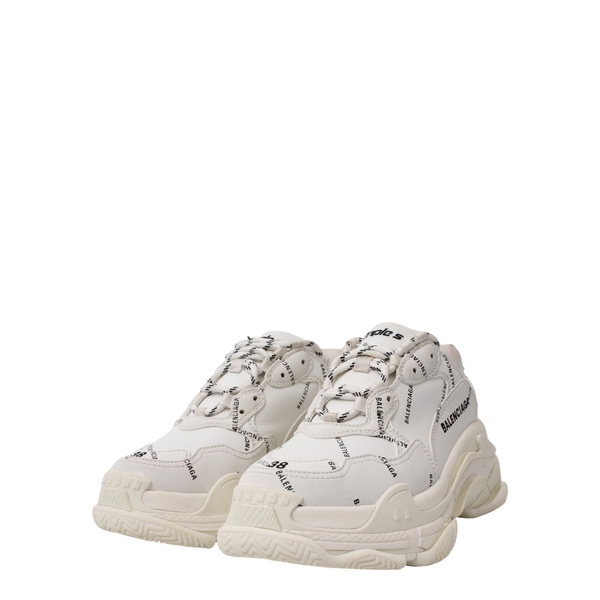 Mixed Material Triple S All-Over Logo Sneakers White