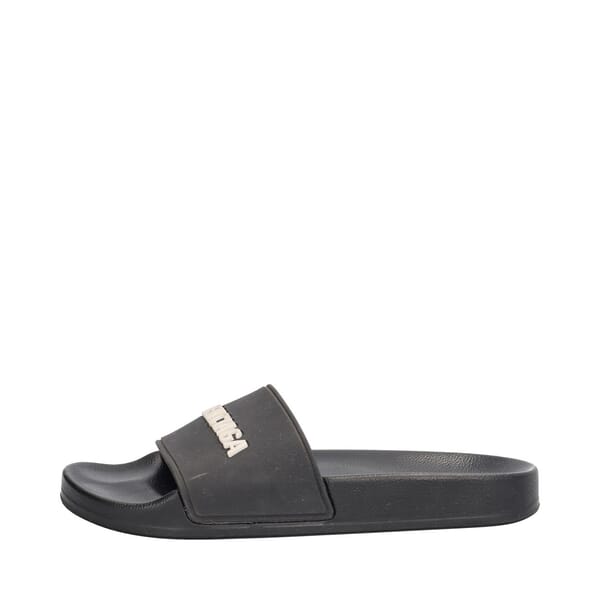 Rubber Logo Pool Slide Sandals Black