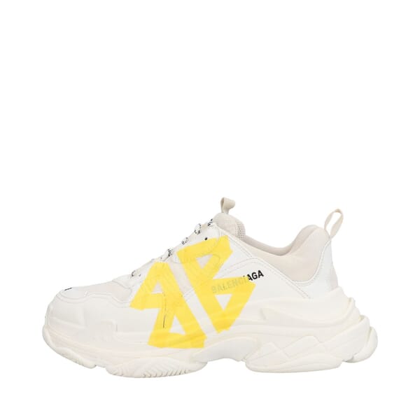 Leather/Mesh Triple S Sneakers White/Yellow