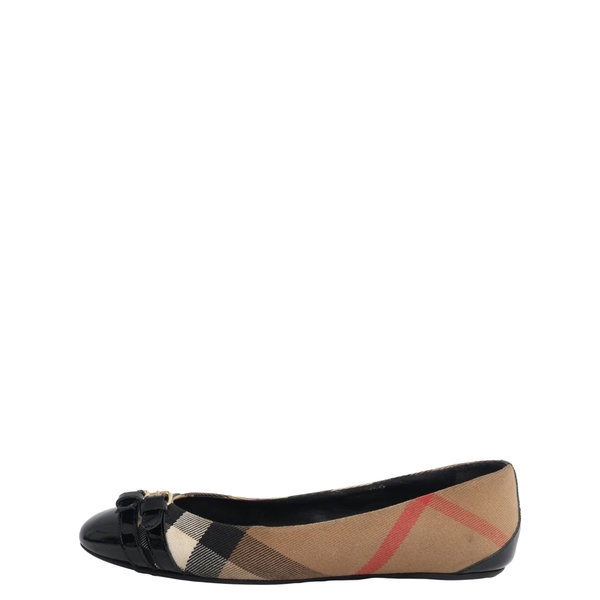 Patent/Check Ballerina Flats Black/Beige