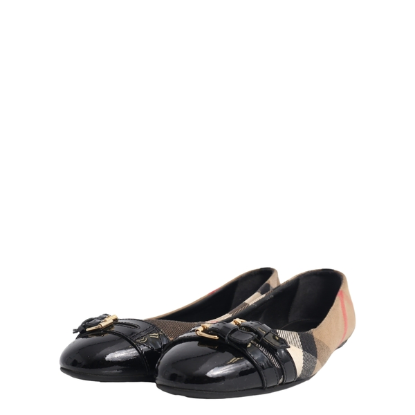 Patent/Check Ballerina Flats Black/Beige