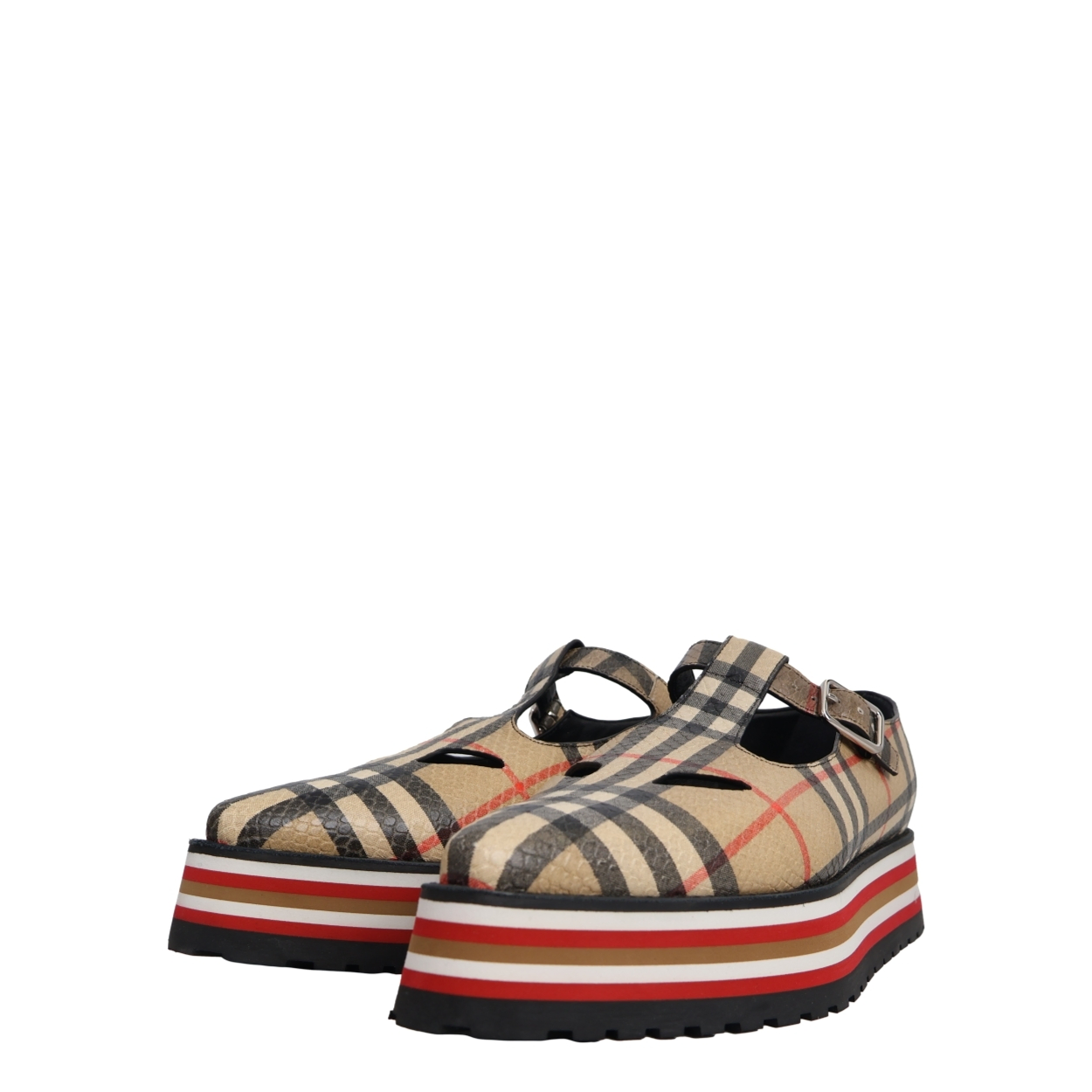 Leather Check Embossed Aldwych Mary Jane Oxford Shoes