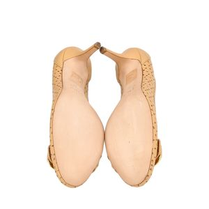 Perforated Leather Buckle Pumps Tan, view 5