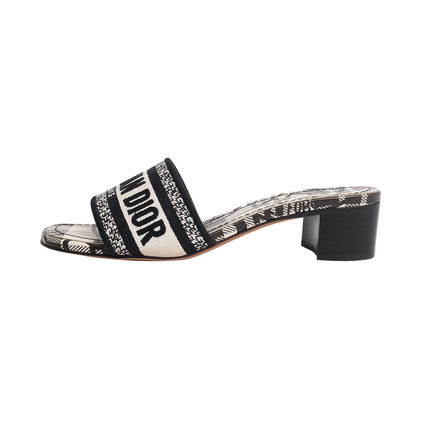 Cotton Embroidered Dway Slide Sandals Black/White