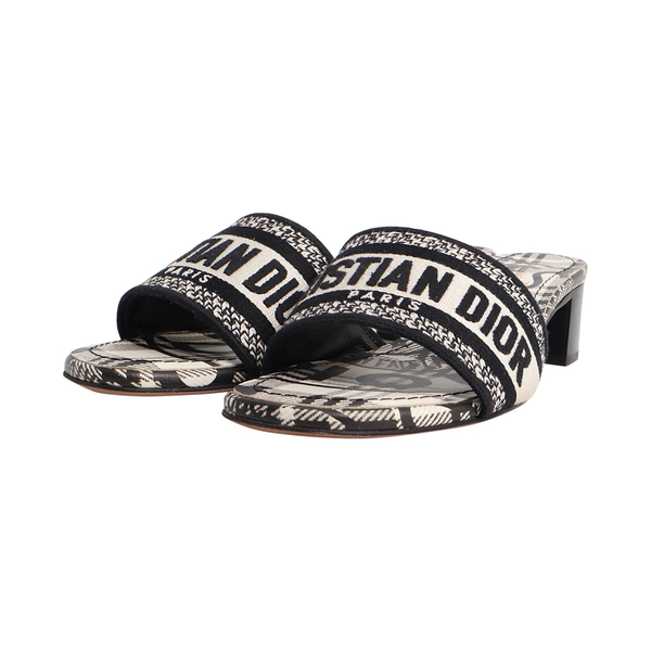 Cotton Embroidered Dway Slide Sandals Black/White