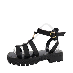 Leather Clea Triomphe Gladiator Sandals Black, view 2