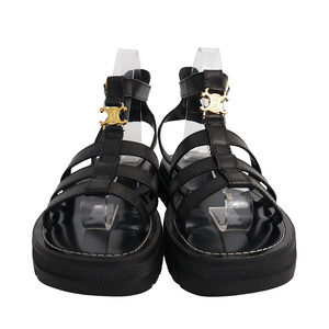 Leather Clea Triomphe Gladiator Sandals Black, view 3