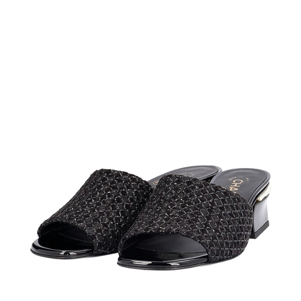 Mixed Material Pearl Embellished Mules Black