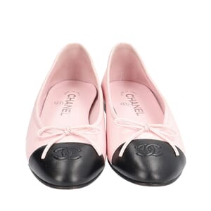 Leather CC Logo Ballet Flats Pink/Black, view 3