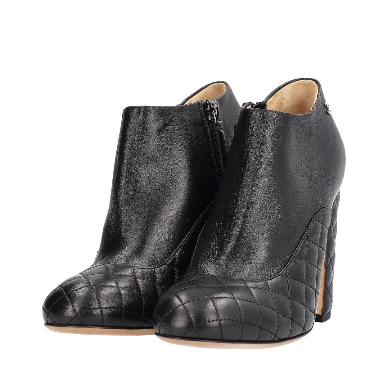 Quilted Leather CC Ankle Booties Black