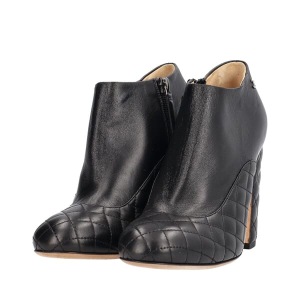 Quilted Leather CC Ankle Booties Black