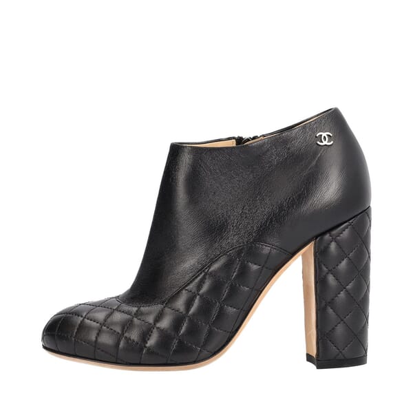 Quilted Leather CC Ankle Booties Black