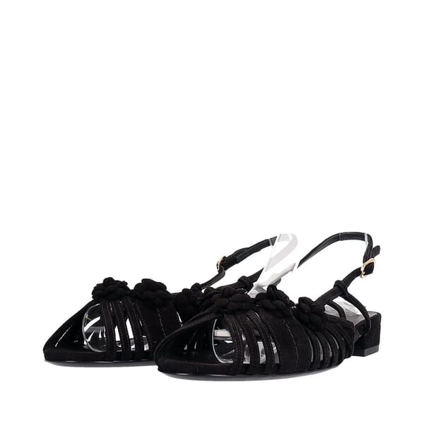 Suede Camellia Slingback Sandals Black