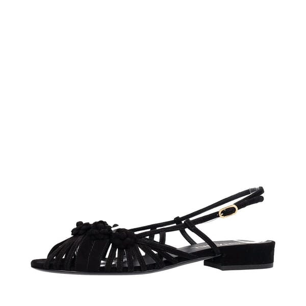Suede Camellia Slingback Sandals Black