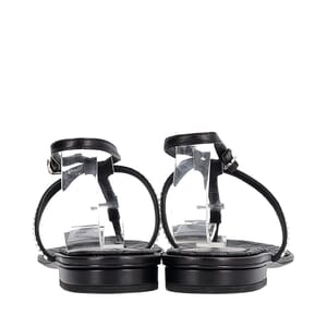 Leather Crystal Embellished Thong Sandals Black, view 4