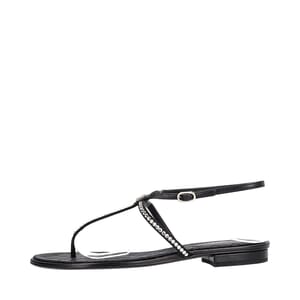 Leather Crystal Embellished Thong Sandals Black, view 2