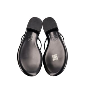 Leather Crystal Embellished Thong Sandals Black, view 5