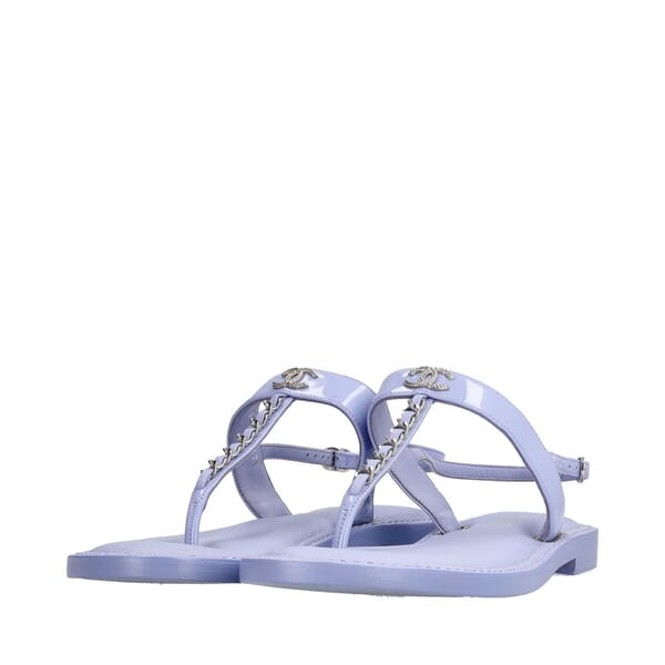 Patent Leather Chain Thong Sandals Lilac