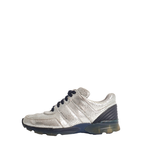 Cracked Metallic Leather CC Sneakers Silver
